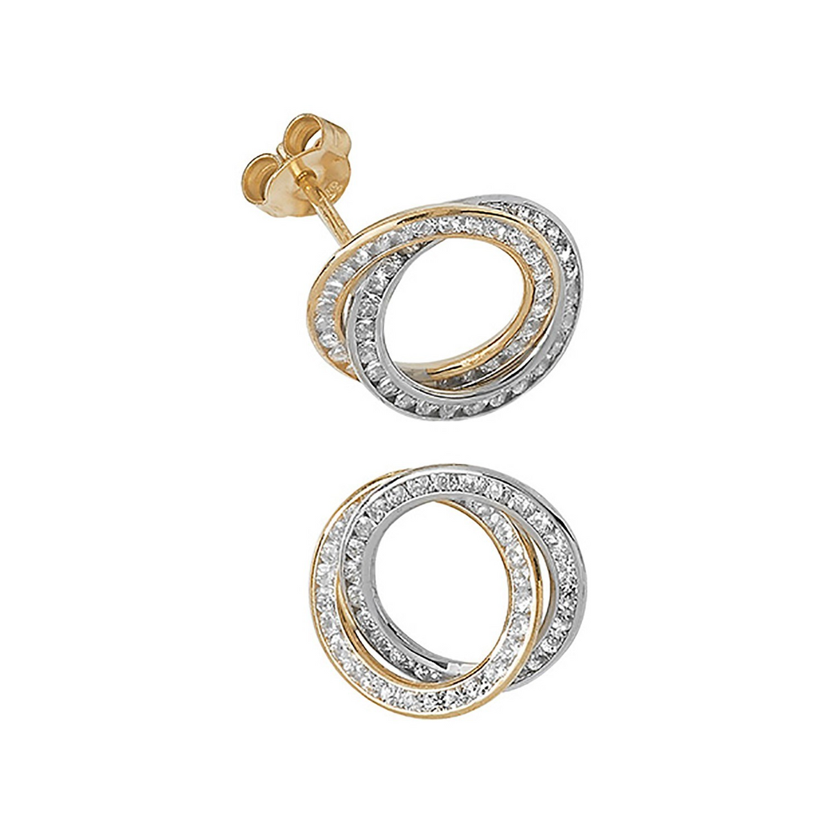 Orbital Statement Stud Earrings 9ct Tri Tone Gold 375 Hallmark Brand New Boxed
