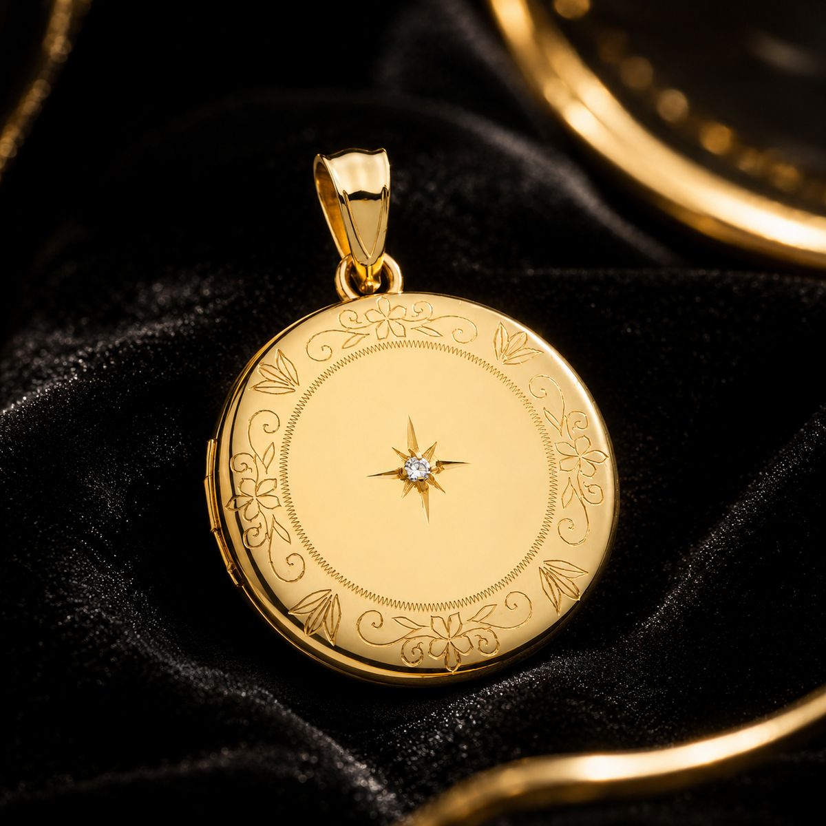 Round Floral Diamond 9ct Yellow Gold Locket 375 Hallmarked All Chain Lengths