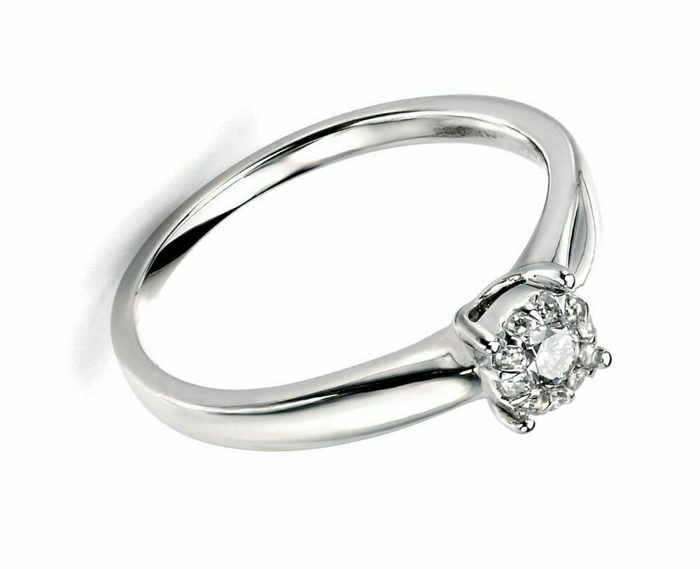Natural Diamond Cluster Ring In Solid 9ct White Gold 375 Hallmarked British Made