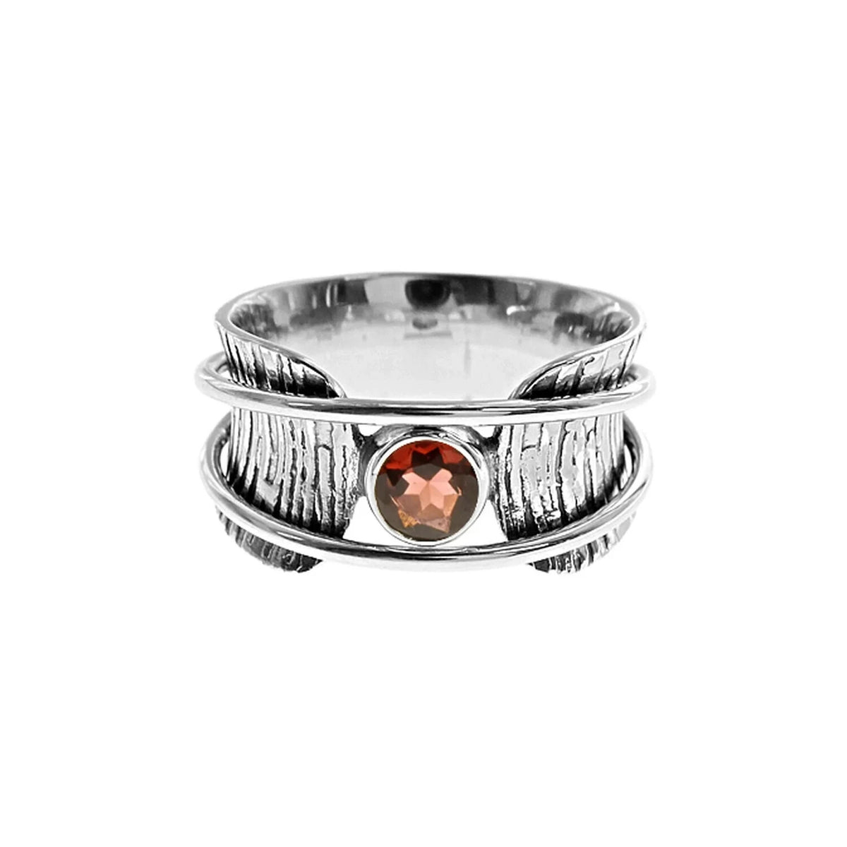 Garnet Tree Bark Spinner Ring Sterling Silver 925 Hallmarked Size K - T