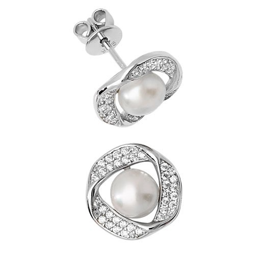 Pearl Twist Halo Stud Earrings. Sterling Silver 925 Hallmarked British Made