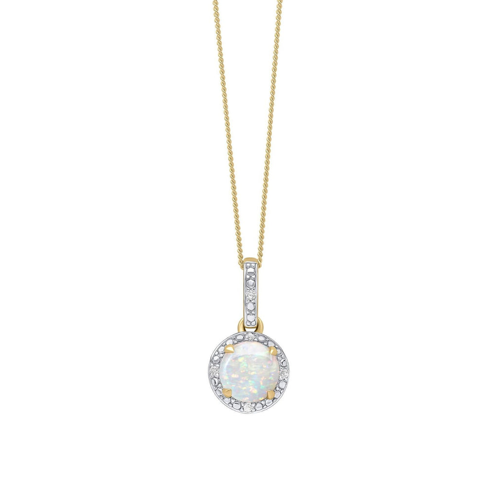 Opal And Diamond Surround Pendant 9ct Yellow Gold 375 Hallmarked British Made