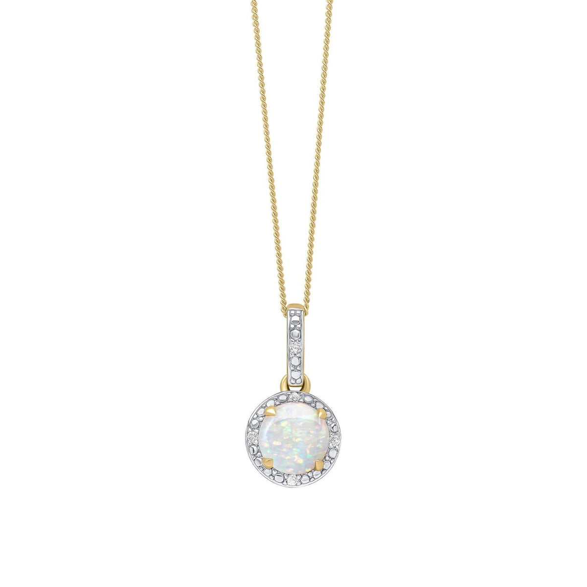 Opal And Diamond Surround Pendant 9ct Yellow Gold 375 Hallmarked British Made