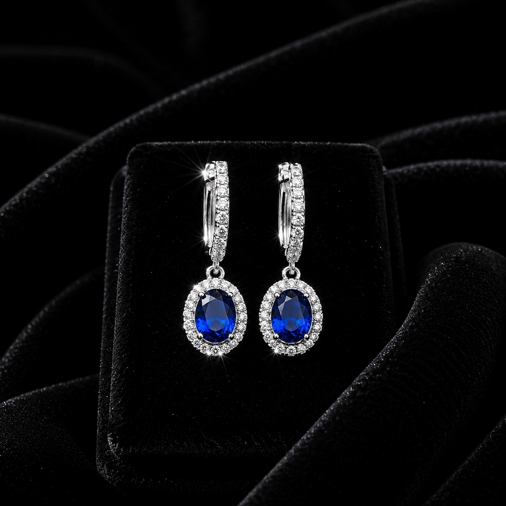 Sapphire Drop Earrings Solid Sterling Silver 925 Hallmark Brand New Boxed