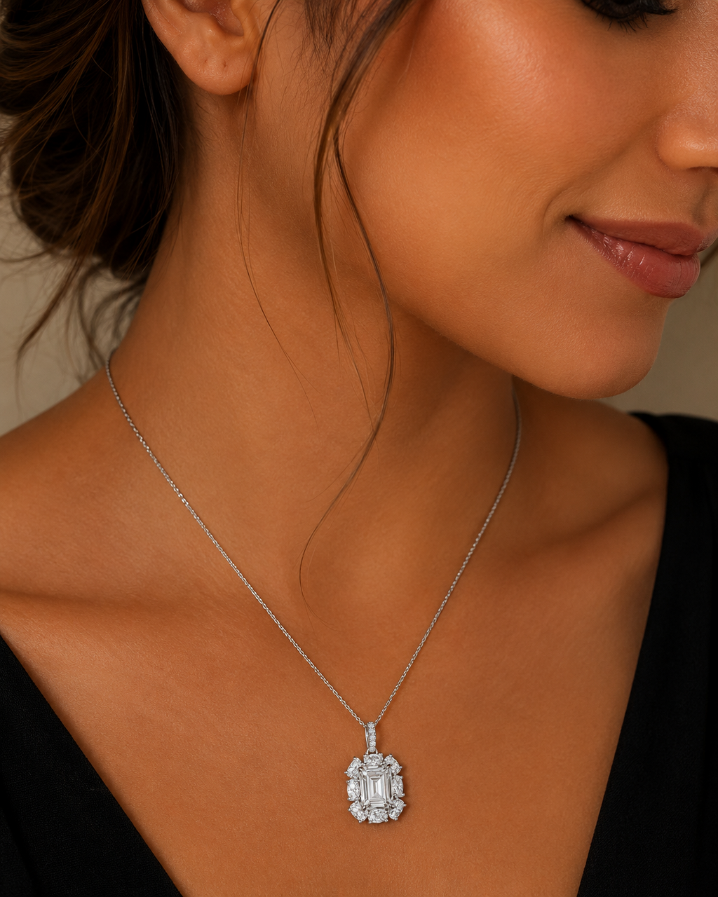 Empire Baguette Zircon Pendant Sterling Silver 925 Hallmarked All Chain Lengths
