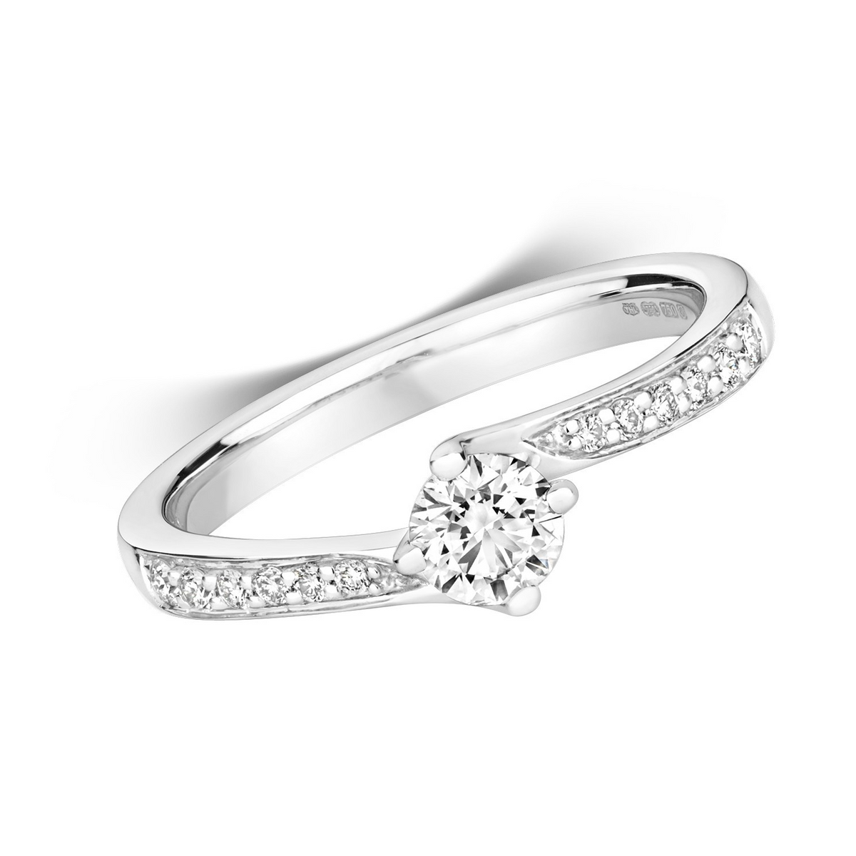 13 Natural Diamond Set Shoulders Ring 18ct White Gold Hallmarked Sizes J - Q