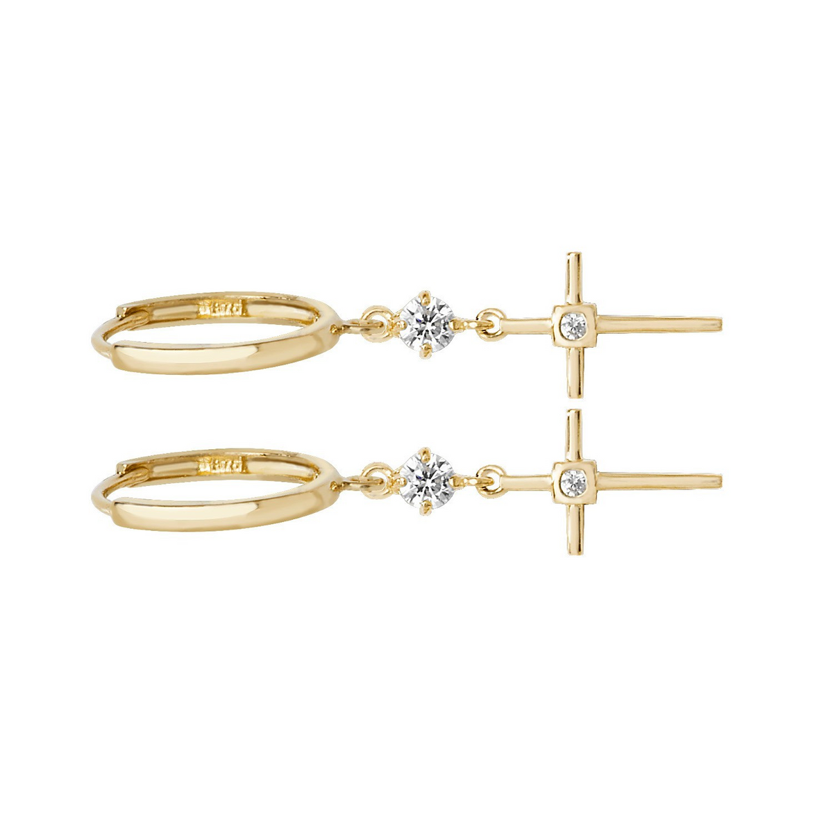 2 Stone Cross Drop Hoop Earrings 9ct Yellow Gold 375 Hallmarked Brand New Boxed