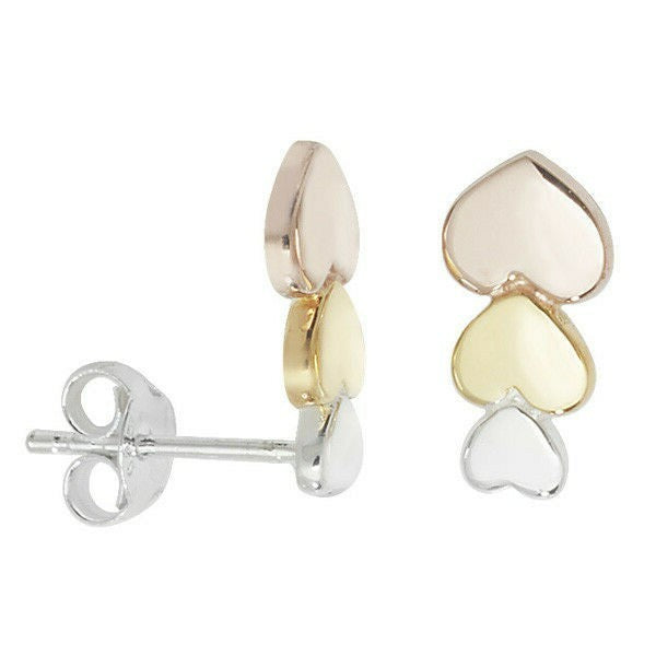 Rose Gold Earrings Heart 3 Tone Sterling Silver 925 Hallmark Brand New Boxed