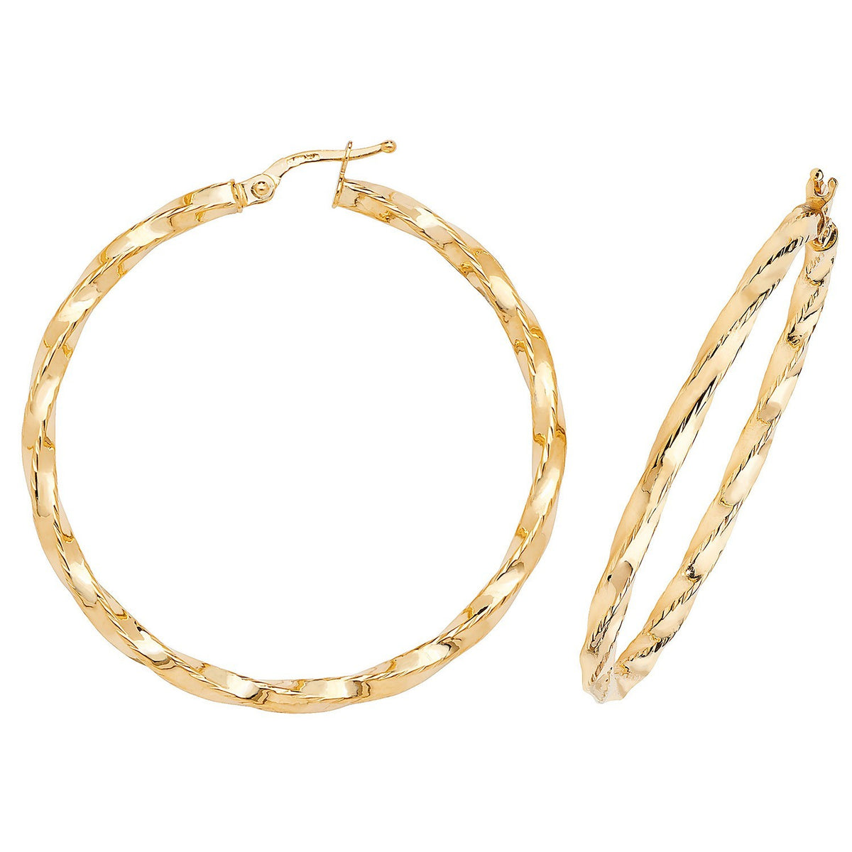 9ct Yellow Gold Twisted Hoop Earrings 375 Hallmarked 10mm - 40mm Diameter