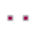 Ruby Cushion Halo Stud Earrings 9ct White Gold 375 Hallmarked British Made
