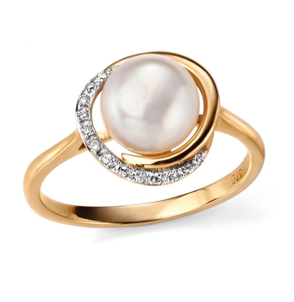 Button Pearl & Diamond Wave Ring 375 Hallmarked Brand New Sizes L - Q