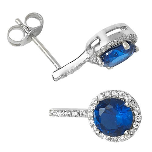 Natural Round Sapphire Drop Earrings Sterling Silver 925 Hallmarked Brand New
