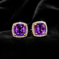 Natural Halo Cushion Amethyst Diamond Earrings 9ct Multi Tone Gold 375 Hallmark