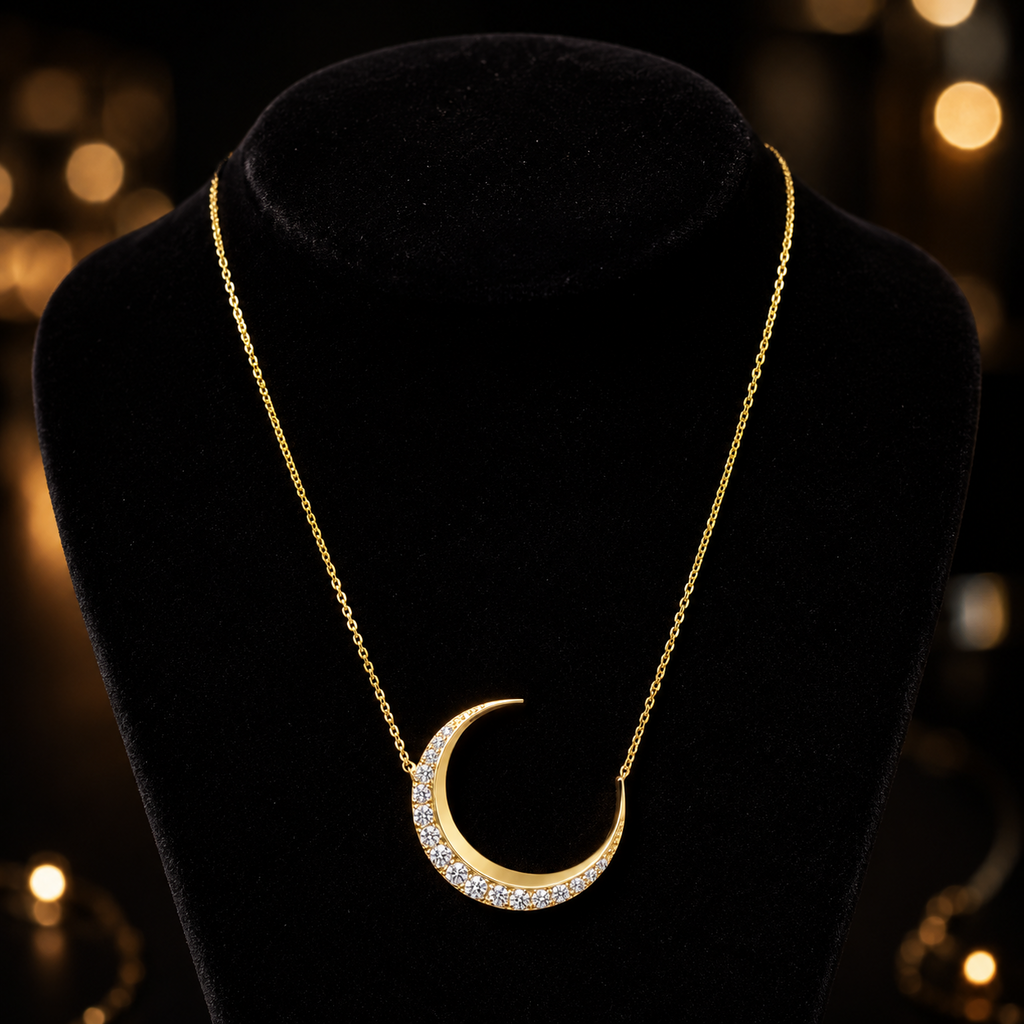 Ladies Moon Crescent Necklace 9ct Yellow Gold 375 Hallmarked British Made