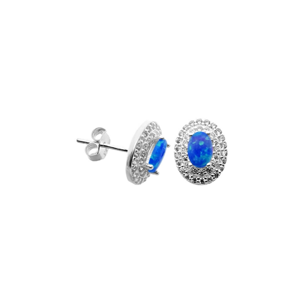 Natural Blue Opal Halo Stud Earrings Sterling Silver 925 Hallmarked Brand New