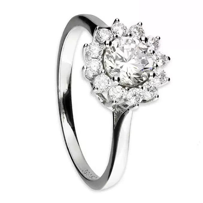 Flower Halo Ring Sterling Silver 925 Hallmarked British Made Size M - R