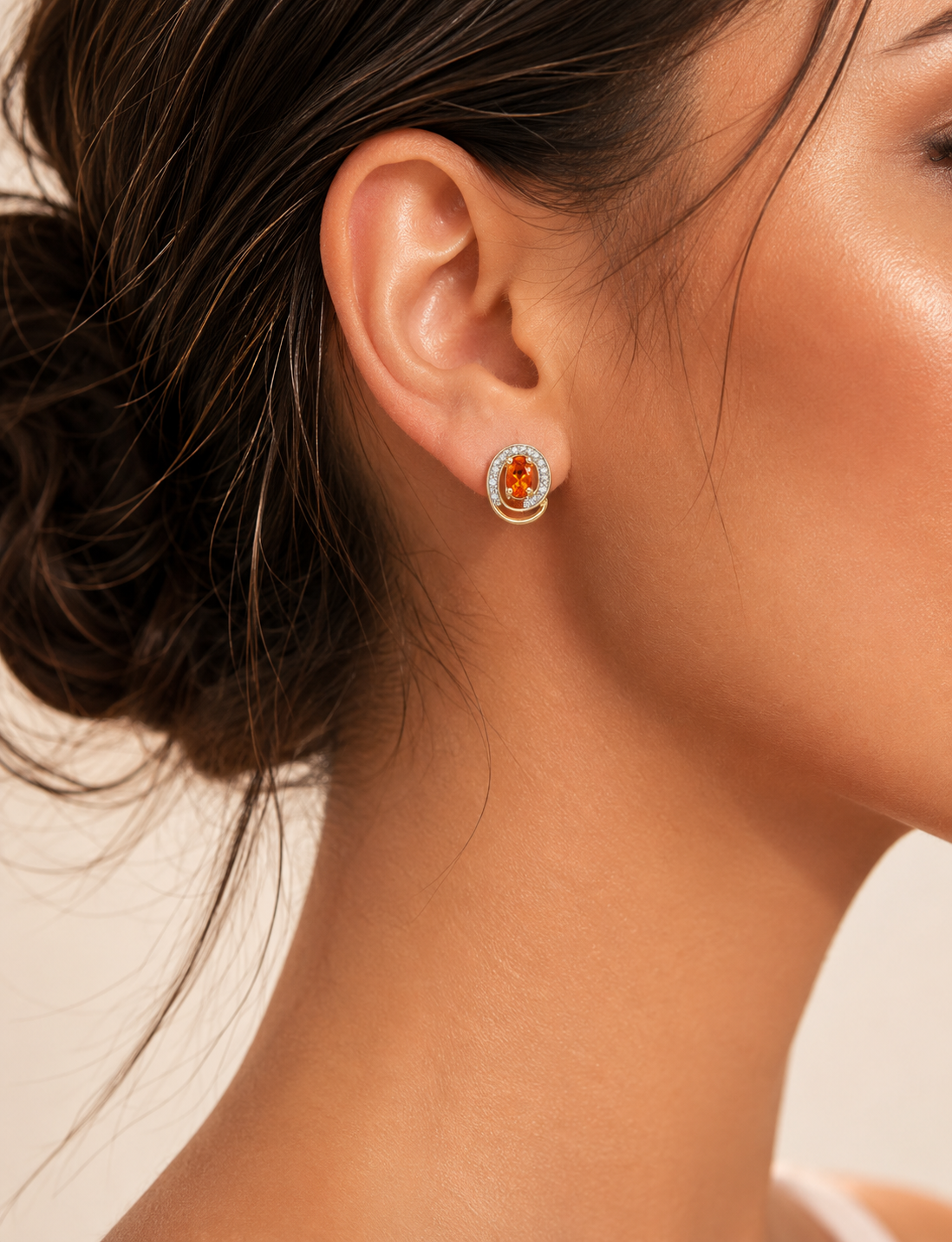 Fire Opal Swirl Earrings with Diamond in 9ct Yellow Gold British Made Brand New