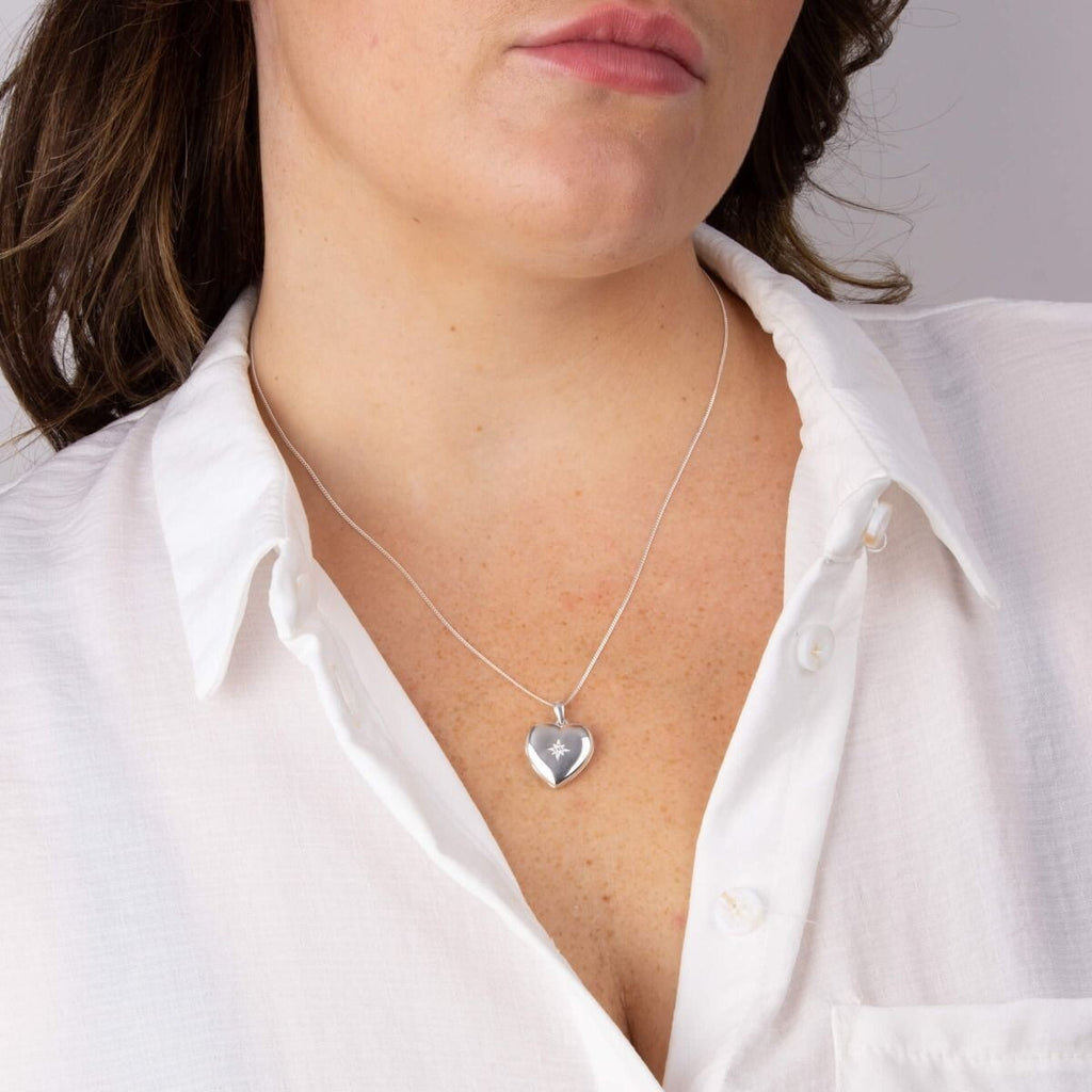 Starburst Heart Locket Gemstone Sterling Silver 925 Hallmarked All Chain Lengths