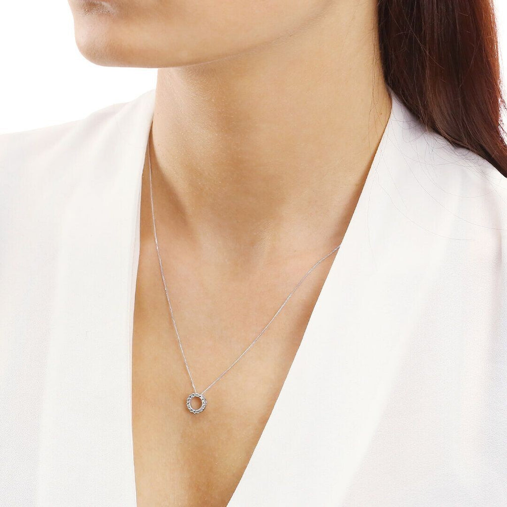 Open Circle Diamond Pendant 9ct White Gold 375 Hallmarked British Made