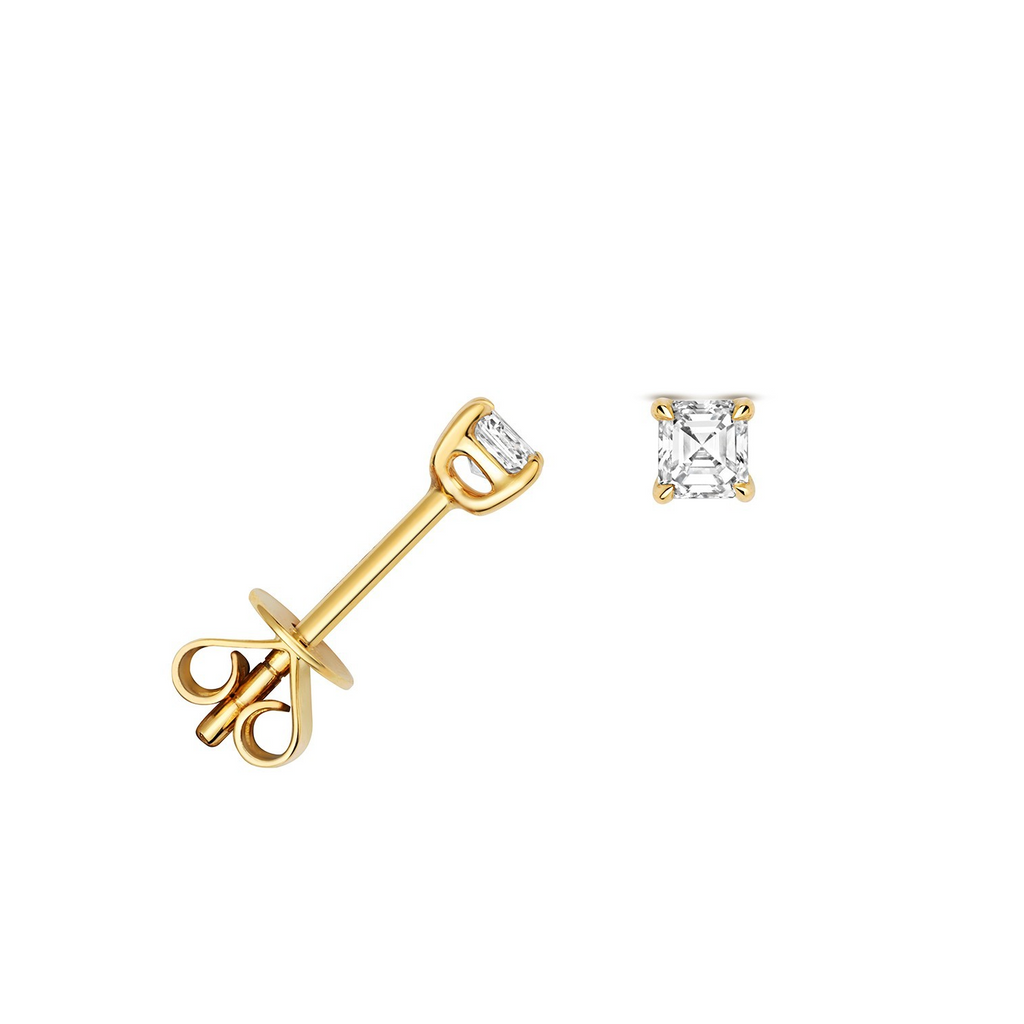 Natural Diamond Asscher Stud Earrings 18ct Yellow Gold Hallmarked British Made