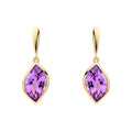 Flush Amethyst Flame Drop Earrings 9ct Yellow Gold 375 Hallmarked British Made