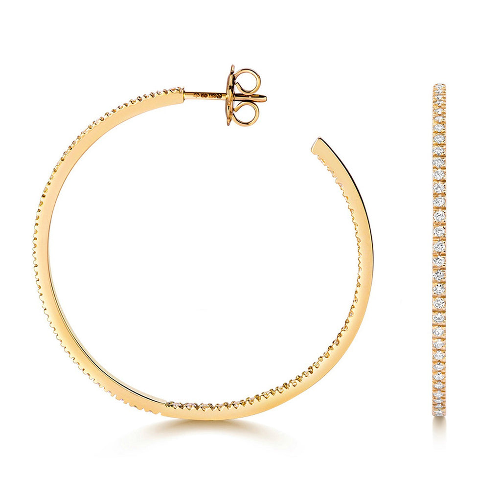 40mm Natural Diamond Hoop Earrings 18ct Yellow Gold Hallmarked British Made