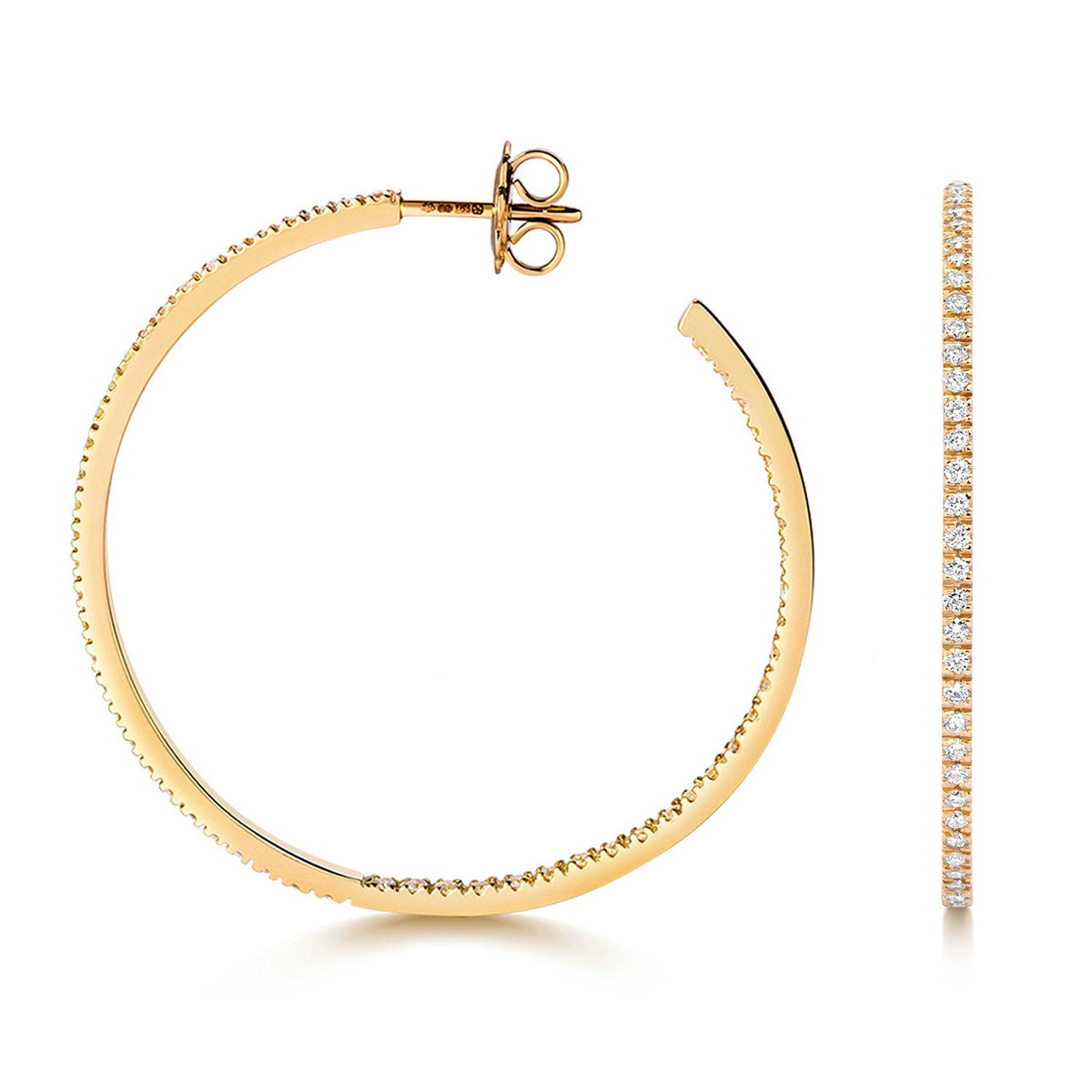 40mm Natural Diamond Hoop Earrings 18ct Yellow Gold Hallmarked British Made