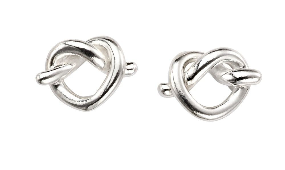 Pretzel Heart Stud Earrings Solid Sterling Silver 925 Hallmarked Brand New Boxed
