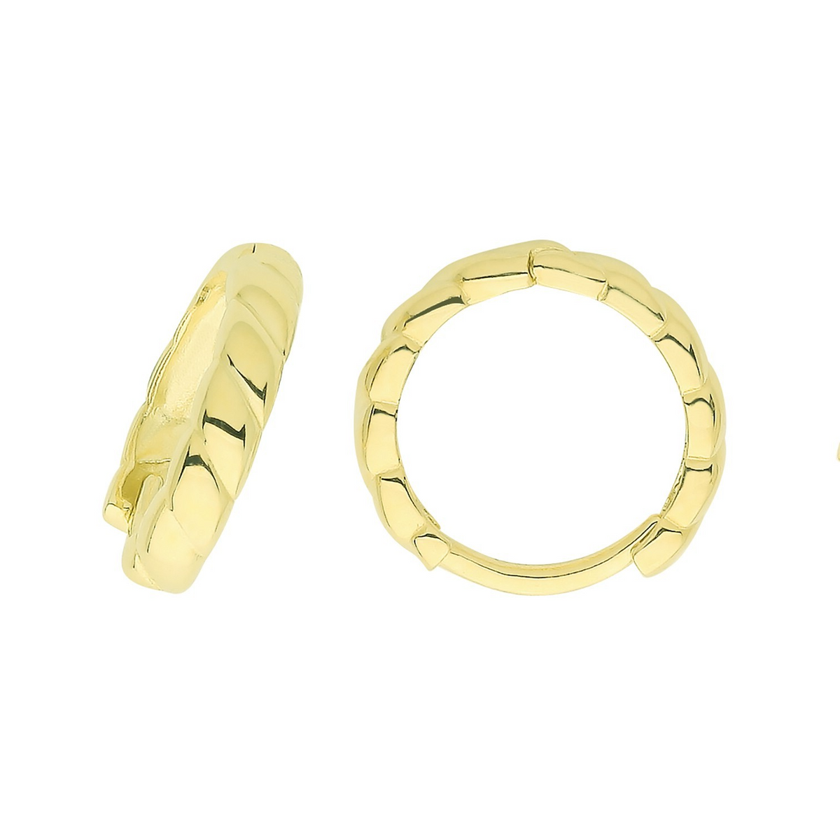9ct Yellow Gold Grooved Hoop Earrings British Made 375 Hallmark Brand New Boxed