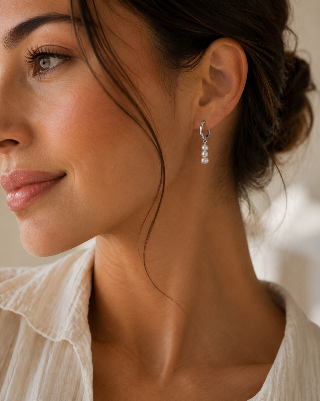 3 Natural Pearl Drop Hoop Earrings Sterling Silver 925 Hallmark Brand New Boxed