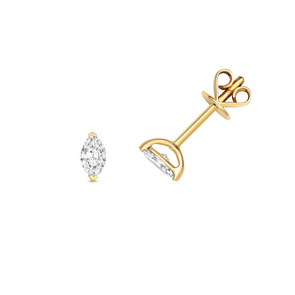 Natural Diamond Marquise Stud Earrings 18ct Yellow Gold Hallmarked British Made