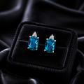 Natural Oval Blue Topaz Diamond Stud Earrings 9ct White Gold 375 Hallmarked