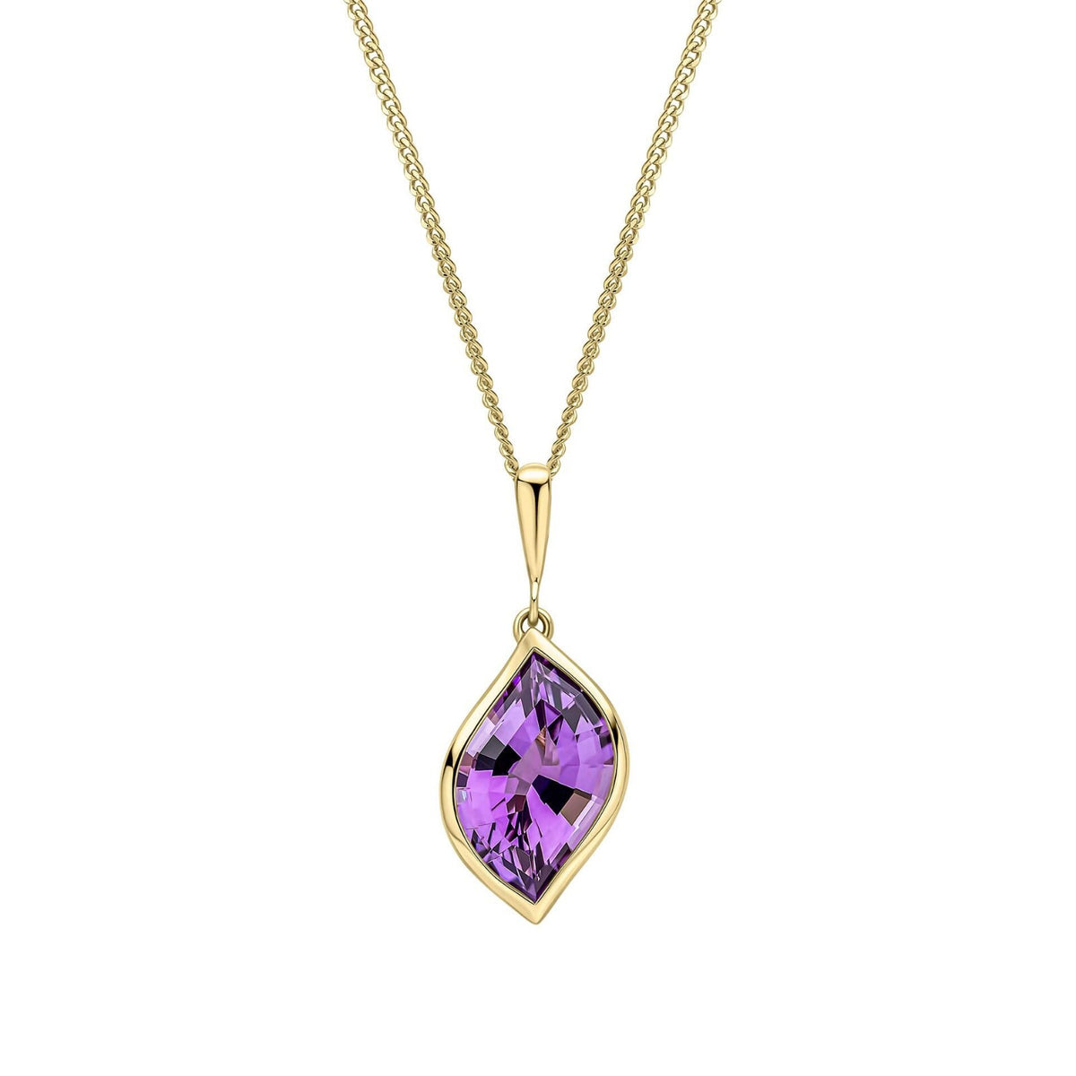 Flush Marquise Amethyst Pendant 9ct Yellow Gold 375 Hallmarked British Made