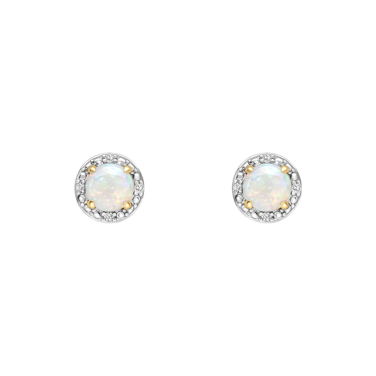 Round Opal And Diamond Stud Earrings 9ct Yellow Gold 375 Hallmarked British Made