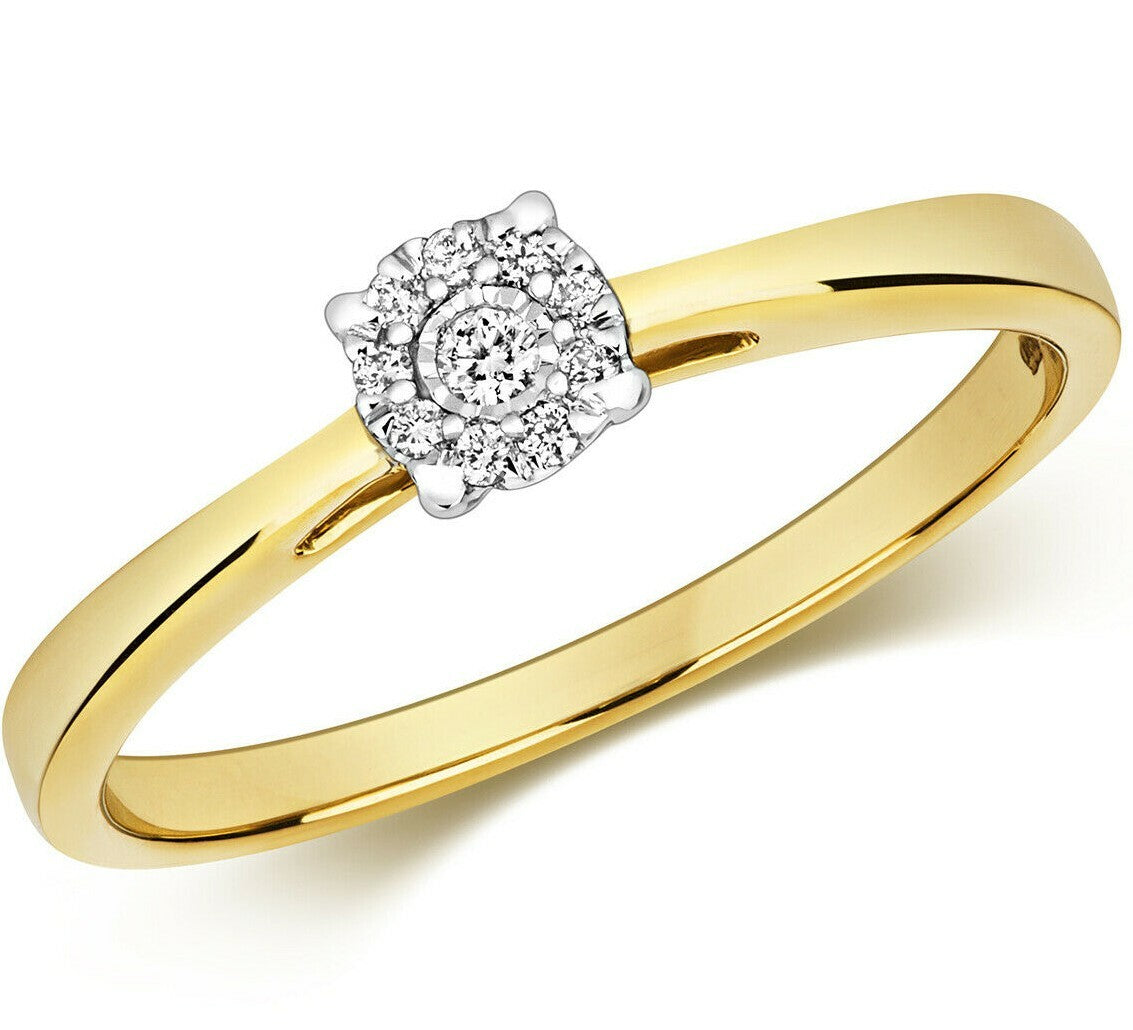 Diamond Solitaire Illusion Ring 9ct Yellow Gold 375 Hallmark Sizes J - Q