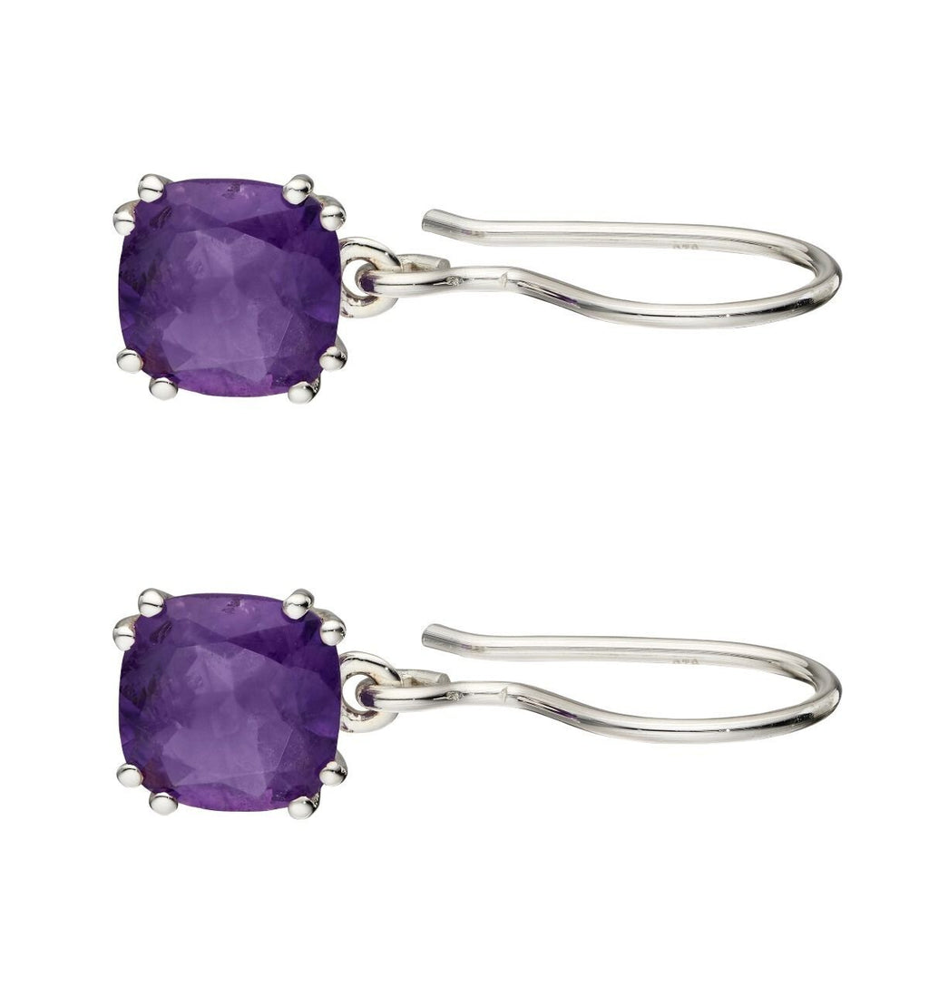 Cushion Amethyst Drop Earrings Sterling Silver 925 Hallmarked Brand New Boxed