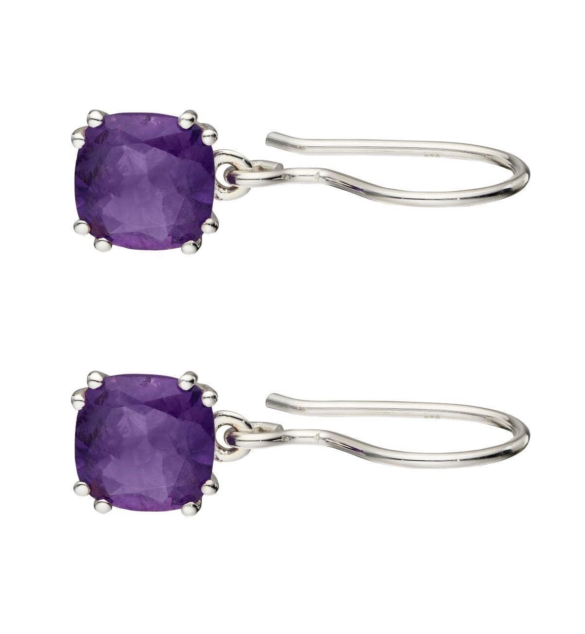 Cushion Amethyst Drop Earrings Sterling Silver 925 Hallmarked Brand New Boxed