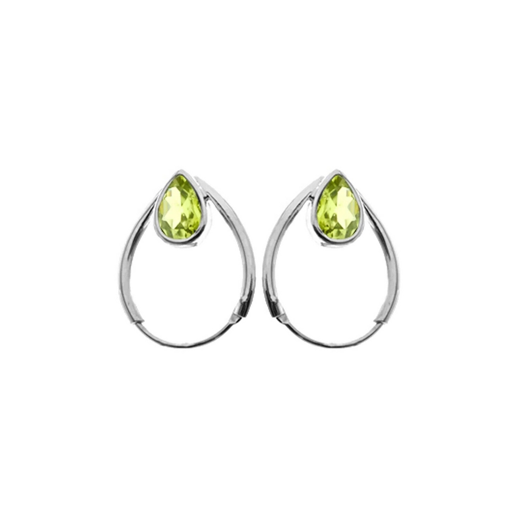 Teardrop Peridot Hoop Earrings Sterling Silver 925 Hallmarked Brand New Boxed