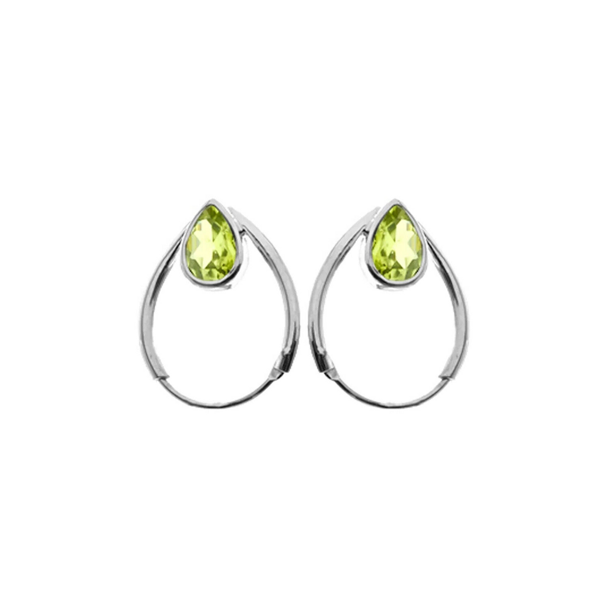 Teardrop Peridot Hoop Earrings Sterling Silver 925 Hallmarked Brand New Boxed