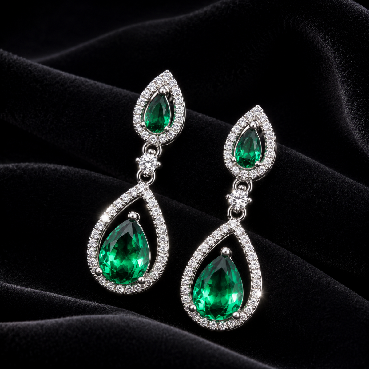 Natural Emerald Teardrop Earrings Sterling Silver 925 Hallmarked British Made