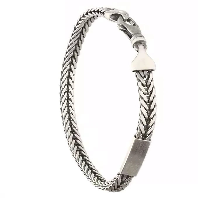 Heavy Gents Solid Sterling Silver FoxtaiI ID Chain Bracelet 925 Hallmarked