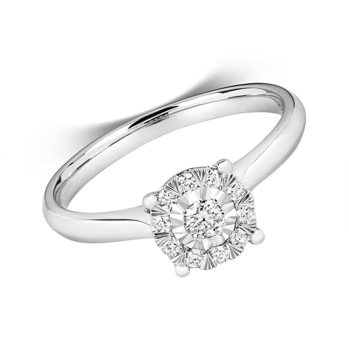 Diamond Illusion Solitaire Ring 9ct White Gold 375 Hallmark Sizes J - Q 