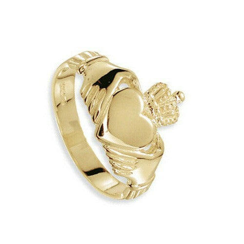 Men's Irish Claddagh Ring 9ct Yellow Gold Friendship Love Hallmarked Sizes M - V