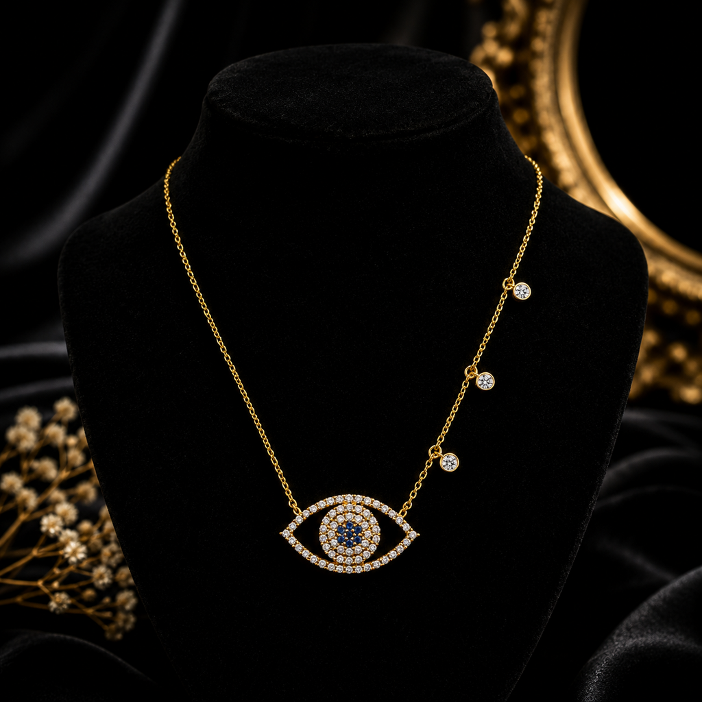Ladies Statement Evil Eye Necklace 9ct Yellow Gold 375 Hallmarked British Made