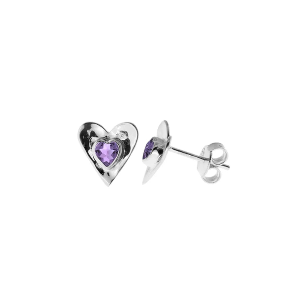 Amethyst Heart Stud Earrings Sterling Silver 925 Hallmarked Brand New Boxed