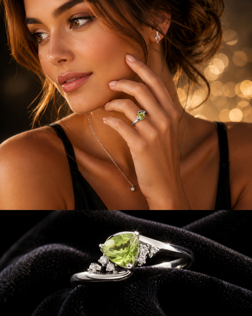 Trillion Green Peridot/Topaz Ring 9ct White Gold 375 Hallmarked Ring Sizes L - Q