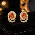 Fire Opal Swirl Earrings with Diamond in 9ct Yellow Gold British Made Brand New