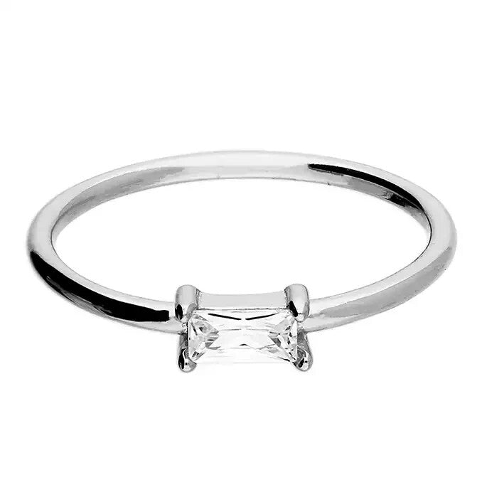 Baguette Solitaire Ring Sterling Silver 925 Hallmarked British Made Size L - Q