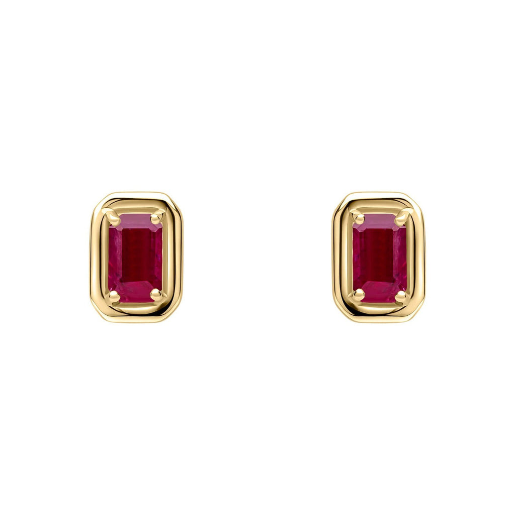 Chunky Solitaire Ruby Stud Earrings 9ct Yellow Gold 375 Hallmark British Made