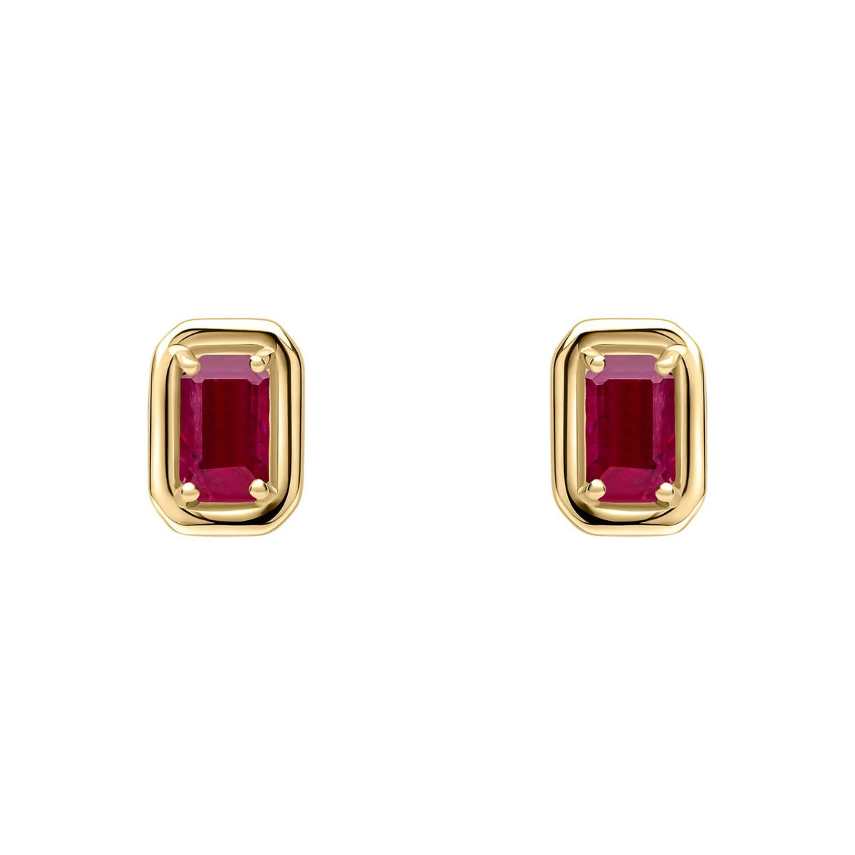 Chunky Solitaire Ruby Stud Earrings 9ct Yellow Gold 375 Hallmark British Made